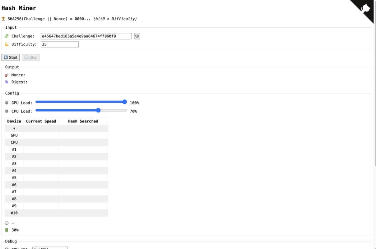 hash miner：显卡行不行，浏览器跑一下就知道！